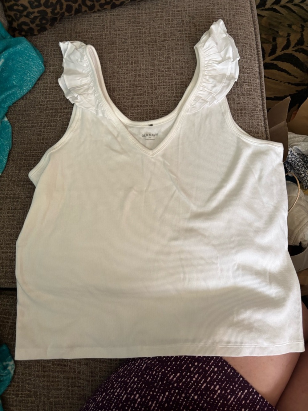 Old Navy White Ruffle Strap Ribbed Tank